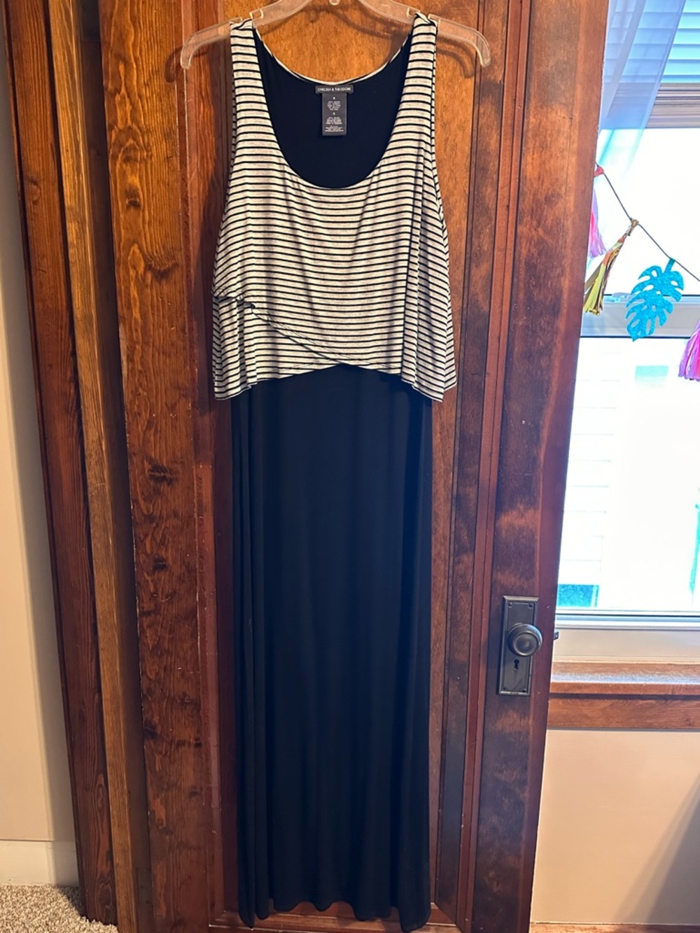 Chelsea & Theodore Black and Grey Striped Layered Maxi Dress